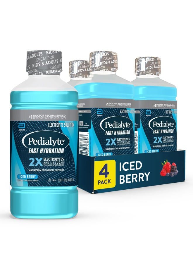 Pedialyte Fast Hydration Electrolyte Solution, Iced Berry, Hydration Drink, 4 Bottles, 1 Liter Each - Image 1